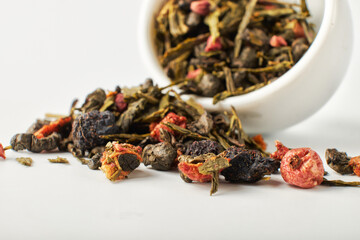 blend of dry fruit flavored tea close up