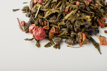 blend of dry fruit flavored tea close up