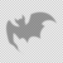 Shadow overlay effect for halloween background with flying scary bat. Mockup of transparent shadow overlay effect and natural lightning. Fear stock vector illustration. © Sofia_Velychko