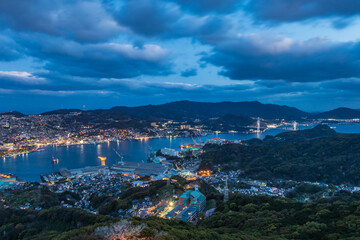 Fototapeta na wymiar Nagasaki Night View from Mt. Inasa (Inasayama) in Nagasaki, Japan.