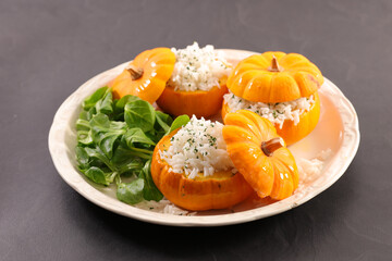 stuffed pumpkin with rice and lettuce