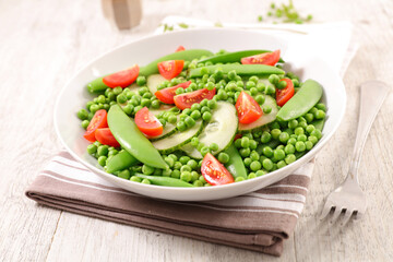 green pea, bean, cucumber and tomato salad
