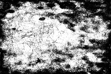 Grunge background black and white. Texture of chips, cracks, scratches, scuffs, dust, dirt. Dark monochrome surface. Old vintage vector pattern.