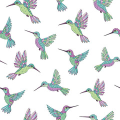 Vector seamless pattern with hummingbird. Decoration print for wrapping, wallpaper, fabric. Seamless vector texture. 