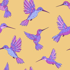 Vector seamless pattern with hummingbird. Decoration print for wrapping, wallpaper, fabric. Seamless vector texture. 