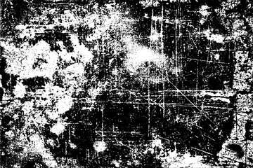 Grunge background black and white. Texture of chips, cracks, scratches, scuffs, dust, dirt. Dark monochrome surface. Old vintage vector pattern.