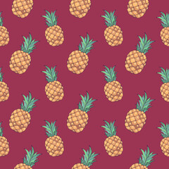 Tropic vector seamless pattern with pineapple. Summer decoration print for wrapping, wallpaper, fabric. Seamless vector texture.