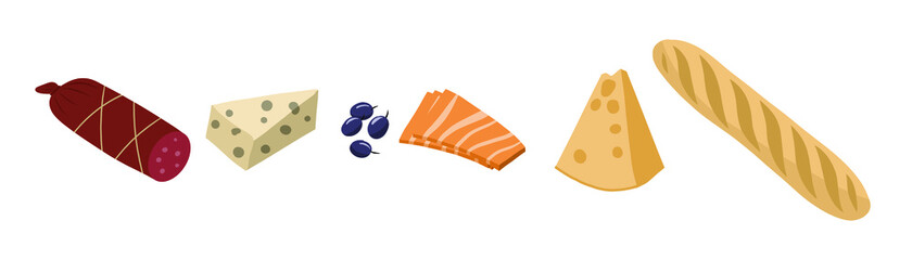 Wines and gourmet snacks frame vector illustration. Snacks for wine hand drawn. Gourmet food set