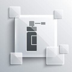 Grey Medical bottle with nozzle spray for the treatment of diseases of the nose and throat icon isolated on grey background. Square glass panels. Vector Illustration.