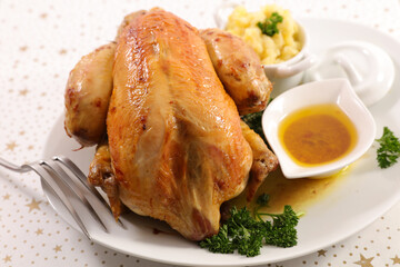 roasted chicken with mashed potato and sauce