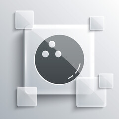 Grey Bowling ball icon isolated on grey background. Sport equipment. Square glass panels. Vector Illustration.