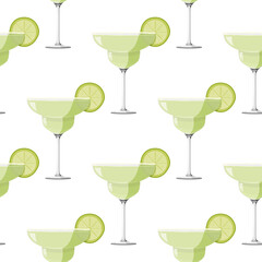 Margarita cocktail seamless pattern. Alcohol drink background.