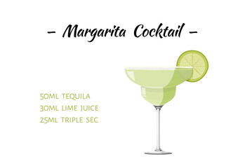 Margarita cocktail realistic vector illustration. Isolated on white background. Alcohol drink recipe.