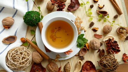 cup of tea with the currant, still-life with currant