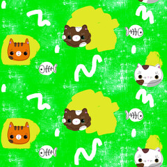 cute green pattern with cats yellow spots