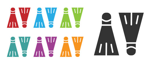 Black Rubber flippers for swimming icon isolated on white background. Diving equipment. Extreme sport. Sport equipment. Set icons colorful. Vector Illustration. © Kostiantyn