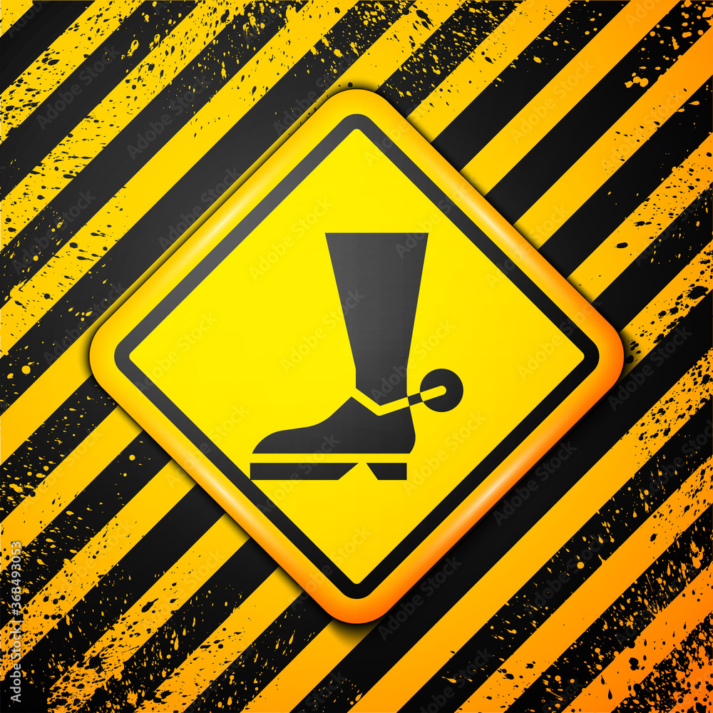 Poster black cowboy boot icon isolated on yellow background. warning sign. vector illustration.