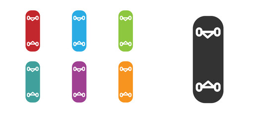 Black Skateboard trick icon isolated on white background. Extreme sport. Sport equipment. Set icons colorful. Vector Illustration.