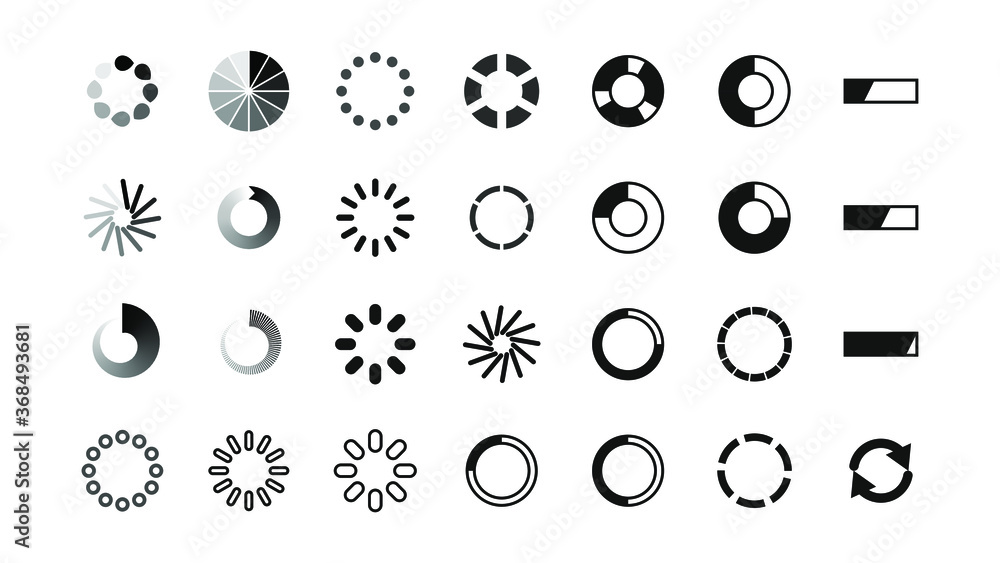 Poster set collection black line load status icons vector design style