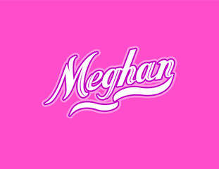 First name Meghan designed in athletic script with pink background