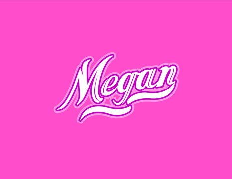 First name Megan designed in athletic script with pink background