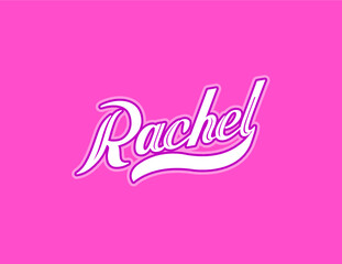 First name Rachel designed in athletic script with pink background