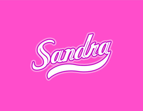 First name Sandra designed in athletic script with pink background
