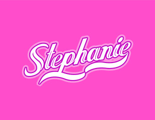 First name Stephanie designed in athletic script with pink background