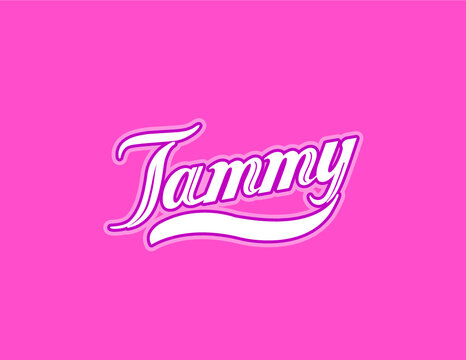 First name Tammy designed in athletic script with pink background