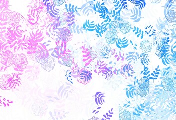 Fototapeta na wymiar Light Pink, Blue vector doodle pattern with leaves, flowers.
