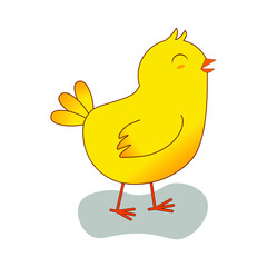 Cute happy little chicken on white background