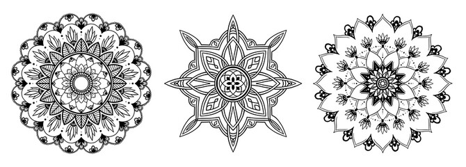 Circular pattern in form of mandala for coloring book, Henna, Mehndi, tattoo, Yoga logo. Background for meditation poster. Unusual flower shape oriental line vector. Anti-stress therapy pattern.