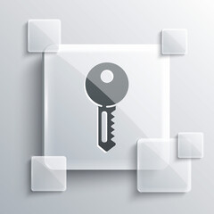 Grey House key icon isolated on grey background. Square glass panels. Vector Illustration.