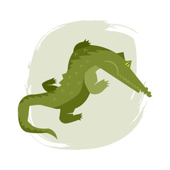 Alligator or crocodile on light background Hand drawn vector illustration with brush decorative element