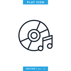 CD Music Icon Vector Design Template. Editable Stroke.