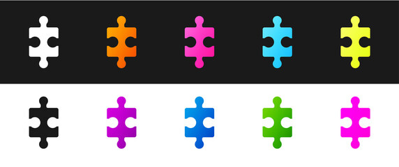 Naklejka premium Set Piece of puzzle icon isolated on black and white background. Business, marketing, finance, layout, infographics, internet concept. Vector Illustration.
