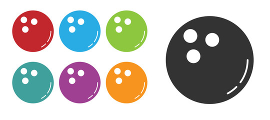Black Bowling ball icon isolated on white background. Sport equipment. Set icons colorful. Vector Illustration.
