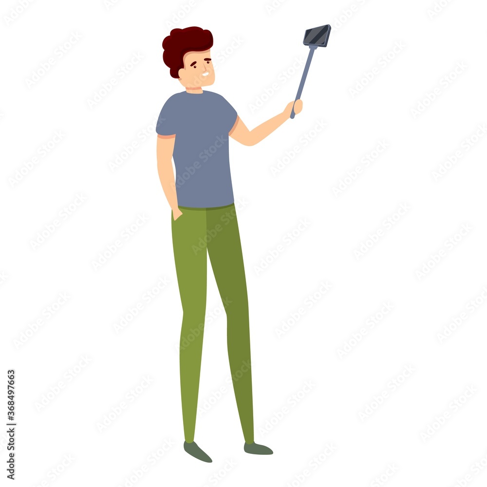 Poster man sightseeing selfie stick icon. cartoon of man sightseeing selfie stick vector icon for web desig