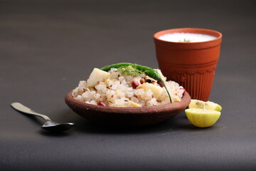 Sabudana Khichadi - An authentic dish from Maharashtra made with sago seeds, served with buttermilk.