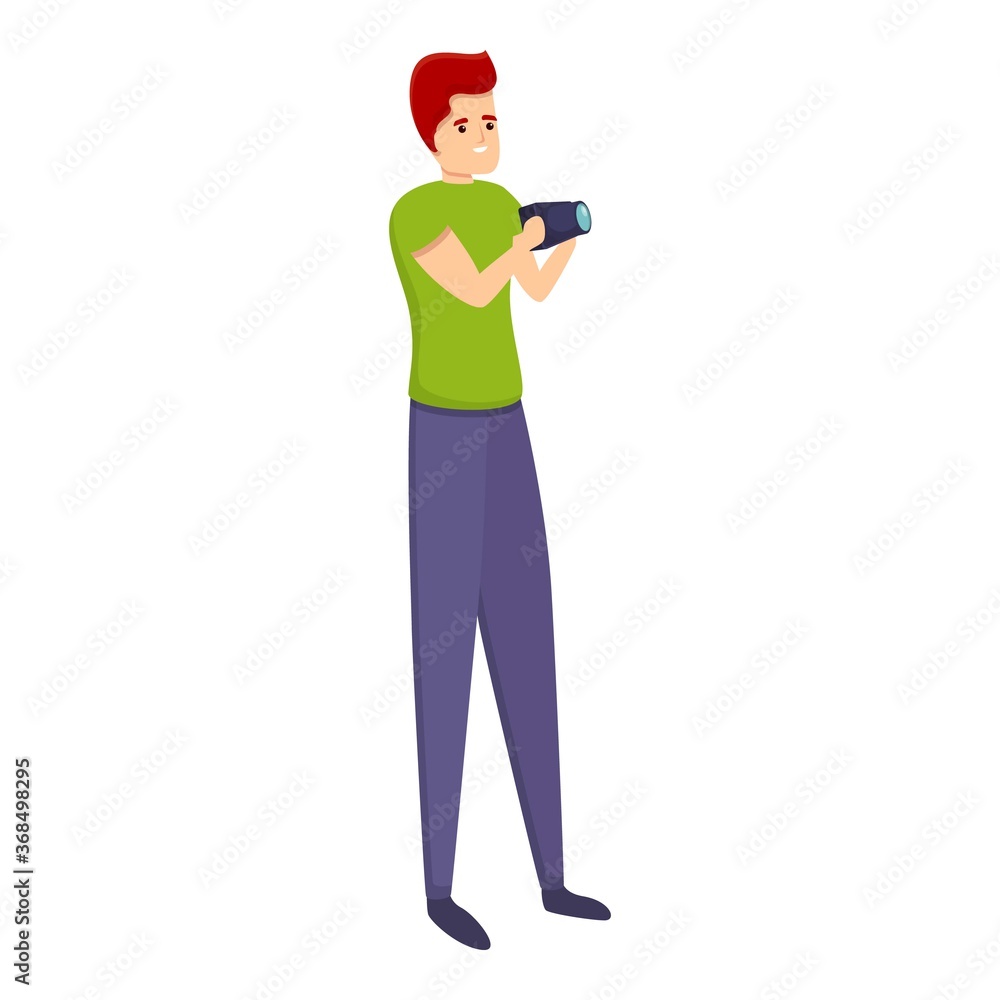 Poster tourist with camera icon. cartoon of tourist with camera vector icon for web design isolated on whit