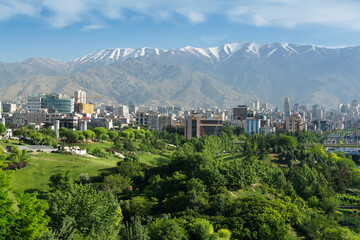 A view of Northern area of Tehran, capital city of Iran,  with the Alborz mountain chain in...