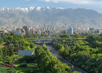 A view of Northern area of Tehran, capital city of Iran, with the Alborz mountain chain in background