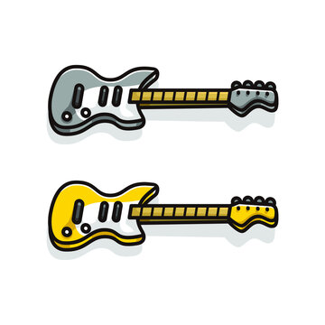 two guitar with grey and yellow color cartoon illustration vector