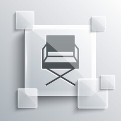 Grey Director movie chair icon isolated on grey background. Film industry. Square glass panels. Vector Illustration.