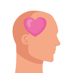 silhouette of head human profile with heart, on white background