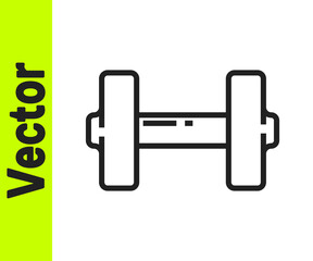 Black line Dumbbell icon isolated on white background. Muscle lifting icon, fitness barbell, gym, sports equipment, exercise bumbbell. Vector Illustration.