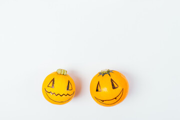 Halloween pumpkins with happy funny faces