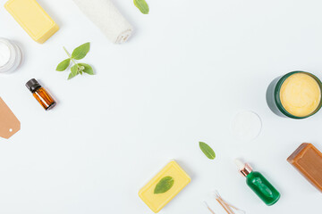 Flat lay composition of soap bars