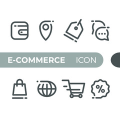 black monoline color icon symbol compilation of e commerce line art vector