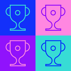 Pop art line Award cup icon isolated on color background. Winner trophy symbol. Championship or competition trophy. Sports achievement sign. Vector Illustration.